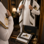 ⁦شماغ السلطان الفاخر – أناقة ملكية بتفاصيل سوداء وذهبية⁩ - الصورة ⁦3⁩